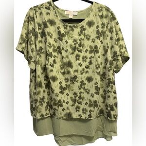 Michael Kors Olive Floral Short Sleeve layered shift Top